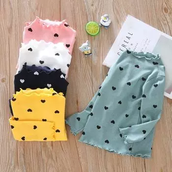 Детская хлопковая футболка для девочек с длинными рукавами, детская весенне-осенняя модная водолазка с мягкой подошвой, нижняя рубашка, верхняя одежда 90 белый