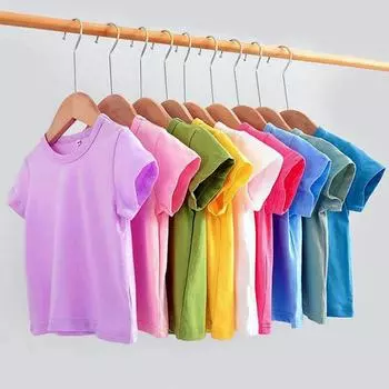 Детская хлопковая футболка, корейские детские повседневные однотонные топы с короткими рукавами, футболки для маленьких девочек и мальчиков, нижние рубашки