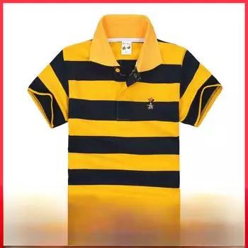 Детская хлопковая футболка-поло в полоску в европейском и американском стиле — весна/лето, подходит для детей и подростков. Size 6, Height 100 cm