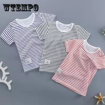 Детская хлопковая футболка с короткими рукавами для маленьких мальчиков и девочек с половиной рукавов в полоску от 0 до 6 лет 73 чёрный