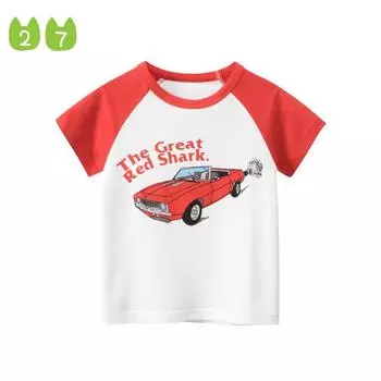 Детская хлопковая футболка с короткими рукавами и рисунком автомобиля, нижняя рубашка для маленьких мальчиков 90cm чёрный