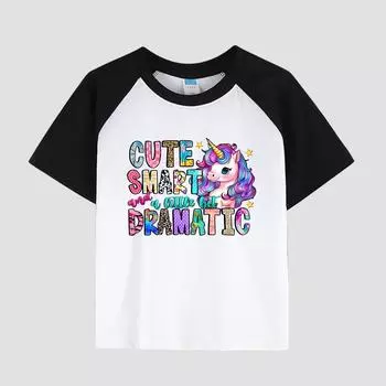 Детская хлопковая футболка с короткими рукавами и цветочным принтом, круглый вырез, стильный повседневный топ для девочек на лето 100cm