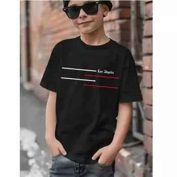 Детская хлопковая футболка с принтом, повседневные футболки для мальчиков с коротким рукавом и круглым вырезом для девочек 100 чёрный