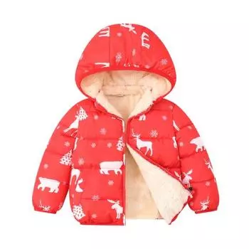 Детская хлопковая куртка для детей 2-6 лет унисекс зимнее пальто со съемным капюшоном рождественский лось 90 cm розовый