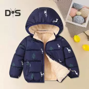 Детская хлопковая куртка для детей от 2 до 6 лет, унисекс, зимнее пальто со съемным капюшоном, рождественский принт с изображением лося, на флисовой подкладке, ветрозащитная верхняя одежда на молнии с карманами 90 cm розы красного