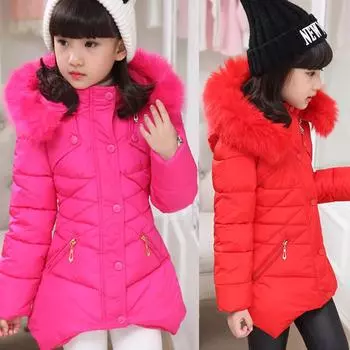 Детская хлопковая куртка для девочек, зимняя куртка для девочек, меховое пальто, детская теплая верхняя одежда с капюшоном, пальто, одежда для девочек, детские однотонные пуховые пальто 110 синий