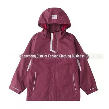 Детская хлопковая куртка красного и светло-серого цвета с капюшоном и бархатной подкладкой — идеально подходит для начальной и средней школы. 140 cm