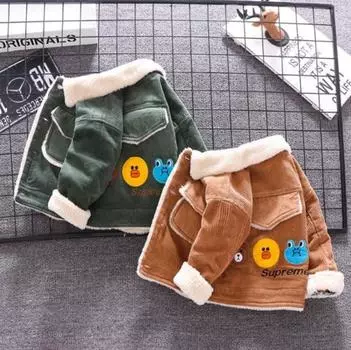 Детская хлопковая куртка, зимнее плюшевое и толстое пальто 110 зелёный