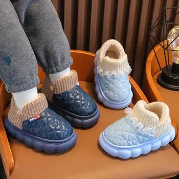Детская хлопковая обувь для зимы, теплая, плюс бархат, утолщенная искусственная кожа, водонепроницаемая, мягкая подошва, нескользящая, с рисунком кролика, для мальчиков и девочек, детские туфли 22-35 22-23 красный