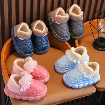 Детская хлопковая обувь для зимы, теплая, плюс бархат, утолщенная искусственная кожа, водонепроницаемая, мягкая подошва, нескользящая, с рисунком кролика, для мальчиков и девочек, детские туфли 22-35 22-23 красный