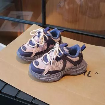 Детская хлопковая обувь осень и зима, новые две хлопковые туфли для девочек с папой, модная брендовая спортивная обувь для мальчиков, красная сетчатая повседневная обувь 26 чёрный