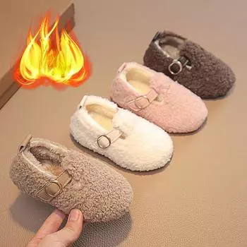 Детская хлопковая обувь Zapatos Nia Velvet 2024 года, зимняя новая домашняя обувь для мальчиков, теплая повседневная обувь для девочек, нескользящая детская обувь, обувь для младенцев 21-insole13.5cm хаки