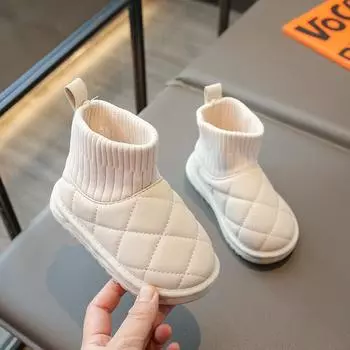 Детская хлопковая обувь, зимние ботинки для девочек, новые короткие ботинки на осень и зиму, плюс бархат, для мальчиков и младенцев, утолщенные, теплые, водонепроницаемые и скользкие 25 чёрный