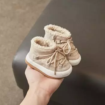 Детская хлопковая обувь зимняя детская обувь для малышей мальчики и дети утолщенные зимние сапоги женские высокие теплые ботинки 15 бежевый