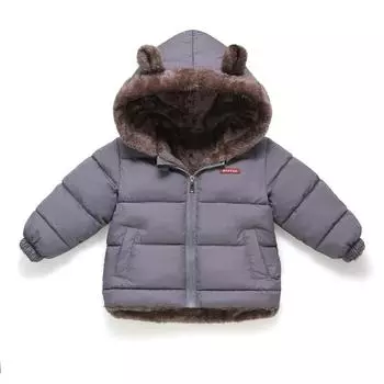 Детская хлопковая одежда, утепленная пуховая куртка для девочек, зимнее теплое пальто для маленьких детей, костюм с капюшоном на молнии, верхняя одежда для мальчиков 120cm серый