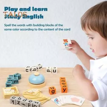 Детская игра на написание слов с карточками-колокольчиками, деревянный строительный блок с буквами алфавита для малышей, обучающая игрушка для дошкольников 1 Set