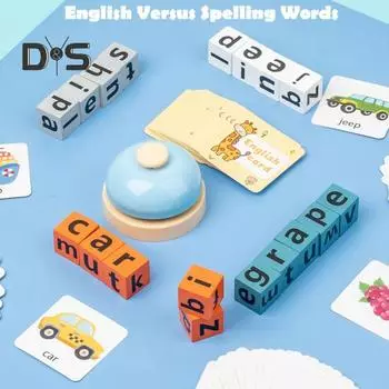 Детская игра на написание слов с карточками-колокольчиками, деревянный строительный блок с буквами алфавита для малышей, обучающая игрушка для дошкольников 1 Set