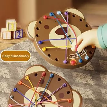 Детская игра-распутывание веревки «Медведь», логическое мышление, тренировка внимания, настольная игра «Родитель-дети», интерактивная обучающая красочная эластичная веревочная игрушка коричневый