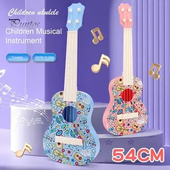 Детская игрушечная гитара с медиатором, регулируемым поворотным механизмом, реалистичная 4-струнная имитация укулеле, музыкальные инструменты для раннего развития, обучающая музыкальная игрушка для малышей синий