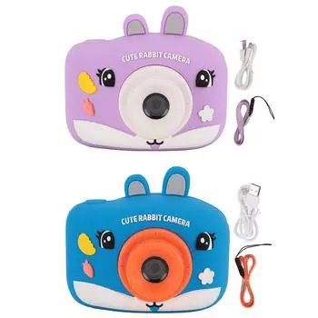 Детская игрушечная камера 1080P HD с двумя объективами, силиконовый 2-дюймовый IPS-экран, 8-кратный цифровой зум, автофокус, маленькая цифровая Blue