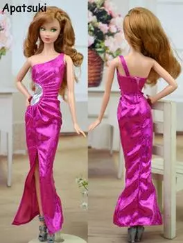 Детская игрушечная кукольная одежда, модное платье для кукольного домика Барби, сексуальное длинное вечернее платье на одно плечо, платья для кукол Барби розовый