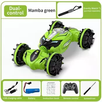 Детская игрушечная машинка-амфибия с дистанционным управлением, поворотом и изменением положения, с полным приводом, с датчиком жестов, двухсторонняя, для трюков, с дистанционным управлением, подарок для мальчиков зелёный