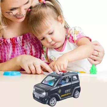 Детская игрушечная машинка с инерционным приводом, светодиодной подсветкой и музыкой, открывающиеся двери, капот, багажник, детская модель транспортного средства, развивающая игрушка для грузовика, подарок для малышей, мальчиков и девочек чёрный