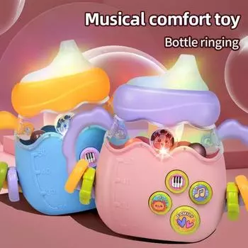 Детская игрушка-бутылочка, образовательная музыкальная погремушка для раннего образования, может кусать десны, мягкие погремушки-прорезыватели, развивающая игрушка, мобильная погремушка синий
