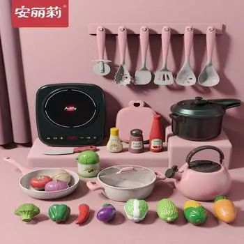 Детская игрушка для нарезки фруктов Музыкальная игрушка для нарезки овощей Детские игры Семейная кухня Моделирование приготовления пищи Кухонная утварь большого размера Индукционная плита розовый