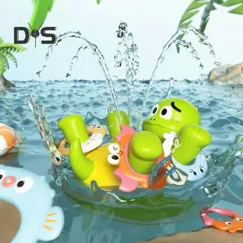 Детская игрушка для ванны с 5 кольцами, черепаха, брызгающая водой, обучающая водная игрушка, красочная игра с бросанием колец для мальчиков и девочек от 2 до 8 лет зелёный