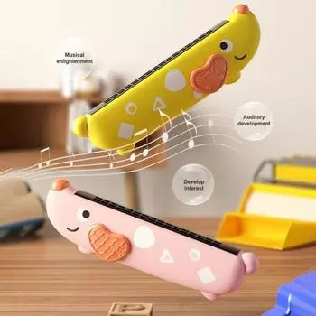 Детская игрушка-гармошка с мультяшной собакой, 16-луночный ключ для улучшения C, емкость легких для мальчиков, ротовая губка для девочек, новичок жёлтый