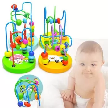 Детская игрушка красочная деревянная мини вокруг бусины развивающая дети малыши null синий