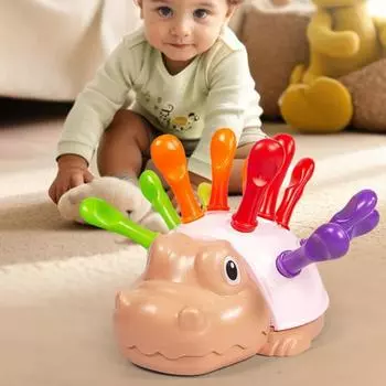 Детская игрушка-крокодил для сборки, фокусировка на координации рук и глаз, мелкая моторика, развивающая игрушка-колышек для животных, подарок для малышей, мальчиков и девочек светло-синий