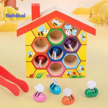 Детская игрушка, мультяшные деревянные соты с пинцетом, пчелы разных цветов, соответствующие цветам, обучающая игрушка для развития мелкой моторики Honeybee