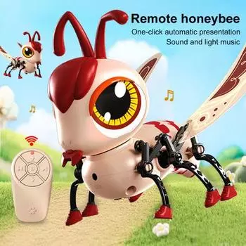 Детская игрушка-пчела с дистанционным управлением, светодиодной подсветкой, музыкой, сенсорным управлением, интерактивная умная игрушка-пчела для малышей, мальчиков и девочек, обучающая электронная игрушка-животное на радиоуправлении