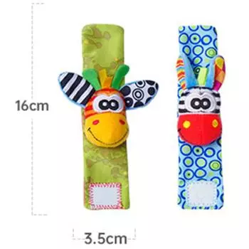Детская игрушка-погремушка для рук 0-6 месяцев, детская игрушка раннего развития с рисунком животных из мультфильма, погремушка с ремешком на запястье 2pcs/set
