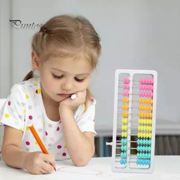 Детская игрушка счеты с кнопкой сброса, 13 столбцов, дошкольная игрушка для обучения счету, разноцветные бусины, калькулятор, математические манипуляции для студентов, малышей белый