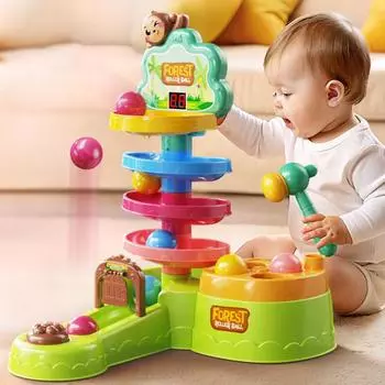 Детская игрушка-трек для стрельбы по мячу с табло для подсчета очков, электрический пресс-пусковой механизм для мячей Hammer с катящимся шариком, обучающая игра-стрелялка для ударов по мячу 1 Set