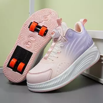 Детская износостойкая и модная трендовая двухрядная прогулочная обувь с четырехколесным шкивом, спортивная обувь для доски 29 фиолетовый/чёрный