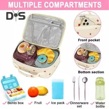 Детская изолированная сумка для ланча, вельветовый ланч-бокс для школы, вместительный органайзер-холодильник с застежкой-молнией, легкая сумка для ланча на работу и пикник