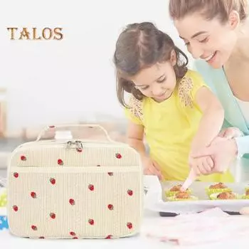 Детская изолированная сумка для ланча, вельветовый ланч-бокс для школы, вместительный органайзер-холодильник с застежкой-молнией, легкая сумка для ланча на работу и пикник