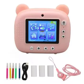 Детская камера 24 МП Двойная камера Автофокус 2,4-дюймовый HD-экран 1000 мАч Аккумулятор Детская камера для розовый