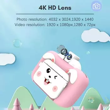 Детская камера Bisofice Kid, детская цифровая камера 1080P, термопечать, экран IPS 3,5 дюйма, поворот на 180 градусов, 4K розовый