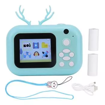 Детская камера для печати Mini 24MP Fawn Shape Blue HD Print Paper Roll Instant Photo Cameras