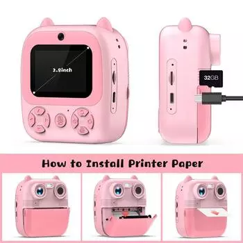 Детская камера, камера с мгновенной печатью на термобумаге, детская игрушечная камера, лучший рождественский подарок, подарок на день рождения синий