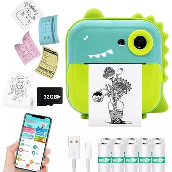 Детская камера мгновенной печати, цифровая камера, беспроводная Bluetooth-камера, бесчернильный фотопринтер, подарки для детей, мальчиков и девочек. add 32G 3 papers розовый