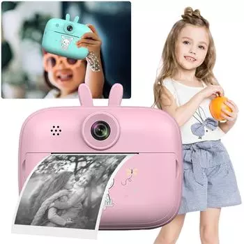Детская камера мгновенной печати Детская цифровая камера мультфильм для подарков на день рождения синий