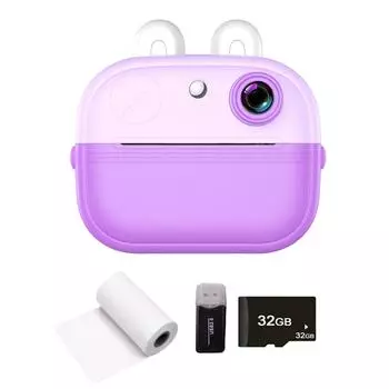 Детская камера, мгновенный термопринтер, 2,0-дюймовый экран, фотопринтер, 48-мегапиксельная задняя камера, поддержка таймера 2 фиолетовый