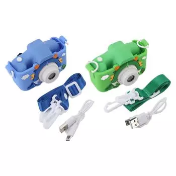 Детская камера, милый мультяшный динозавр, многофункциональная цифровая камера для селфи с дисплеем 2,0 дюйма, 400 мАч Blue