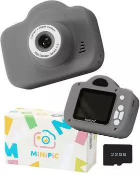 Детская камера MiNiPiC Minipic Игрушечная камера Детская камера Карточка Молния Пастель (Разъем для считывателя смартфонов, серый) серый
